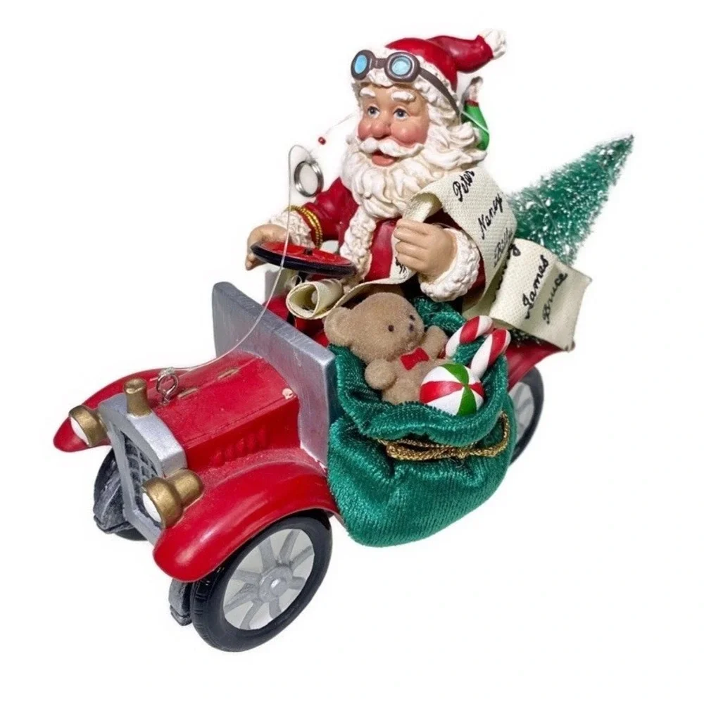 Santa Driving Old Red‎ Car Christmas Tree Ornament Retro Auto Bag Toys List